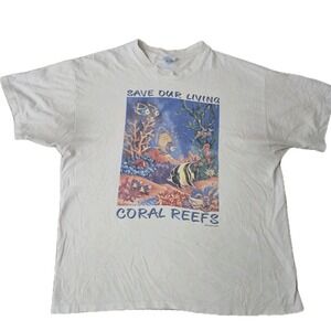 Vintage Save Our Living Coral Reefs T-Shirt Mens XL White Human-I-Tees Ocean